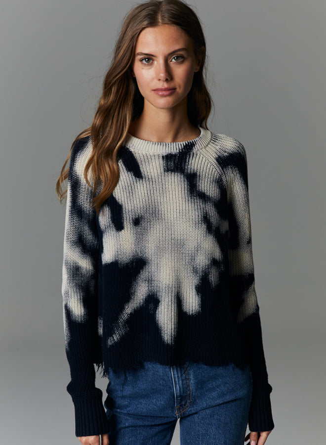 BLEACHED DISTRESSED SCALLOP SHAKER SWEATER AUTUMN CASHMERE