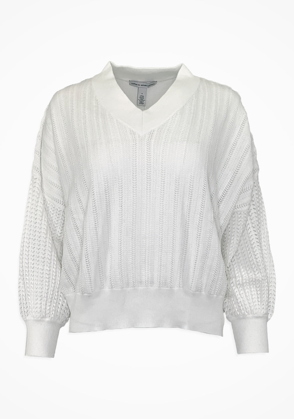 OVERSIZED MIXED POINTELLE V NECK SWEATER BLEACH WHITE AUTUMN