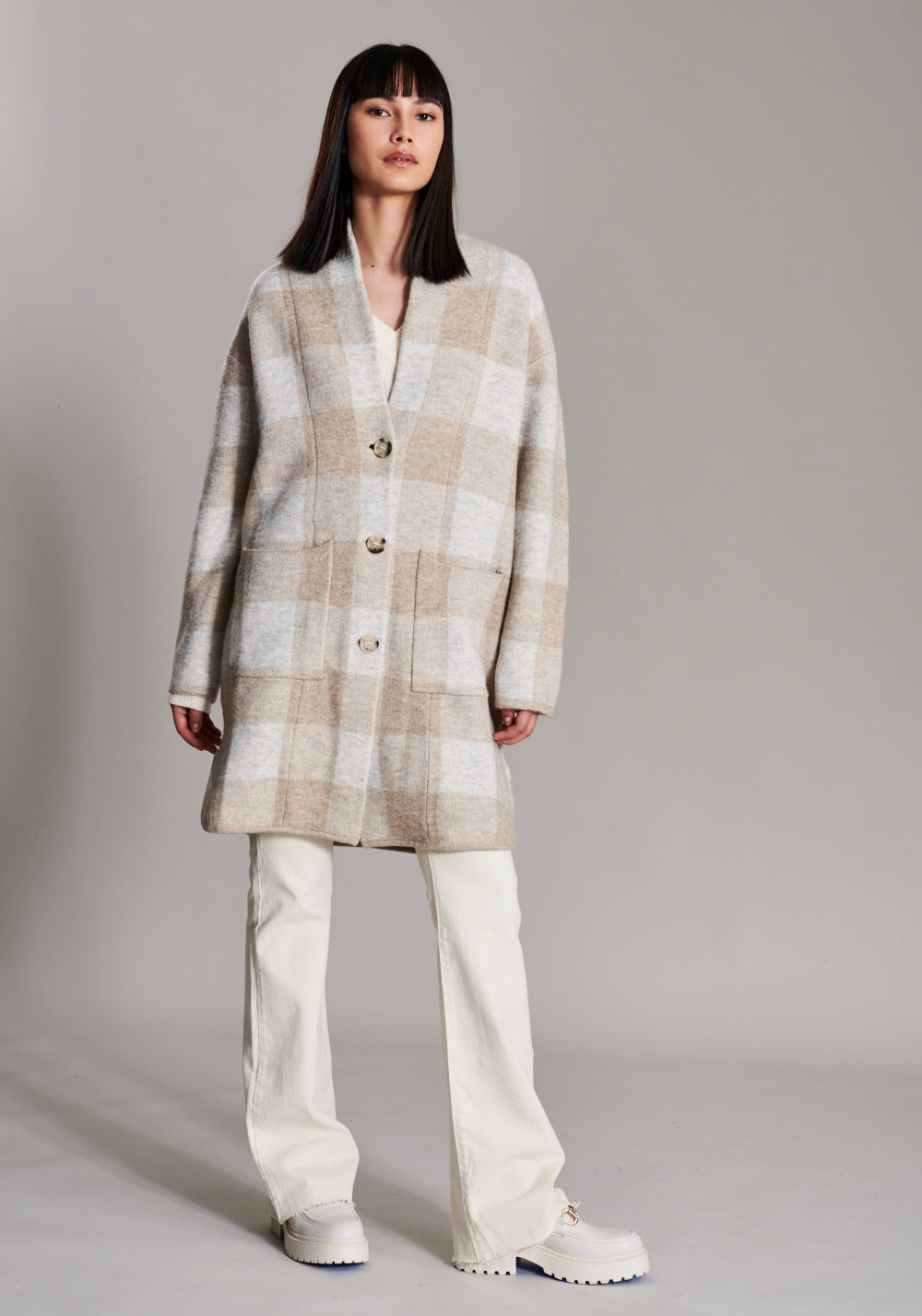 Plaid hotsell cardigan coat