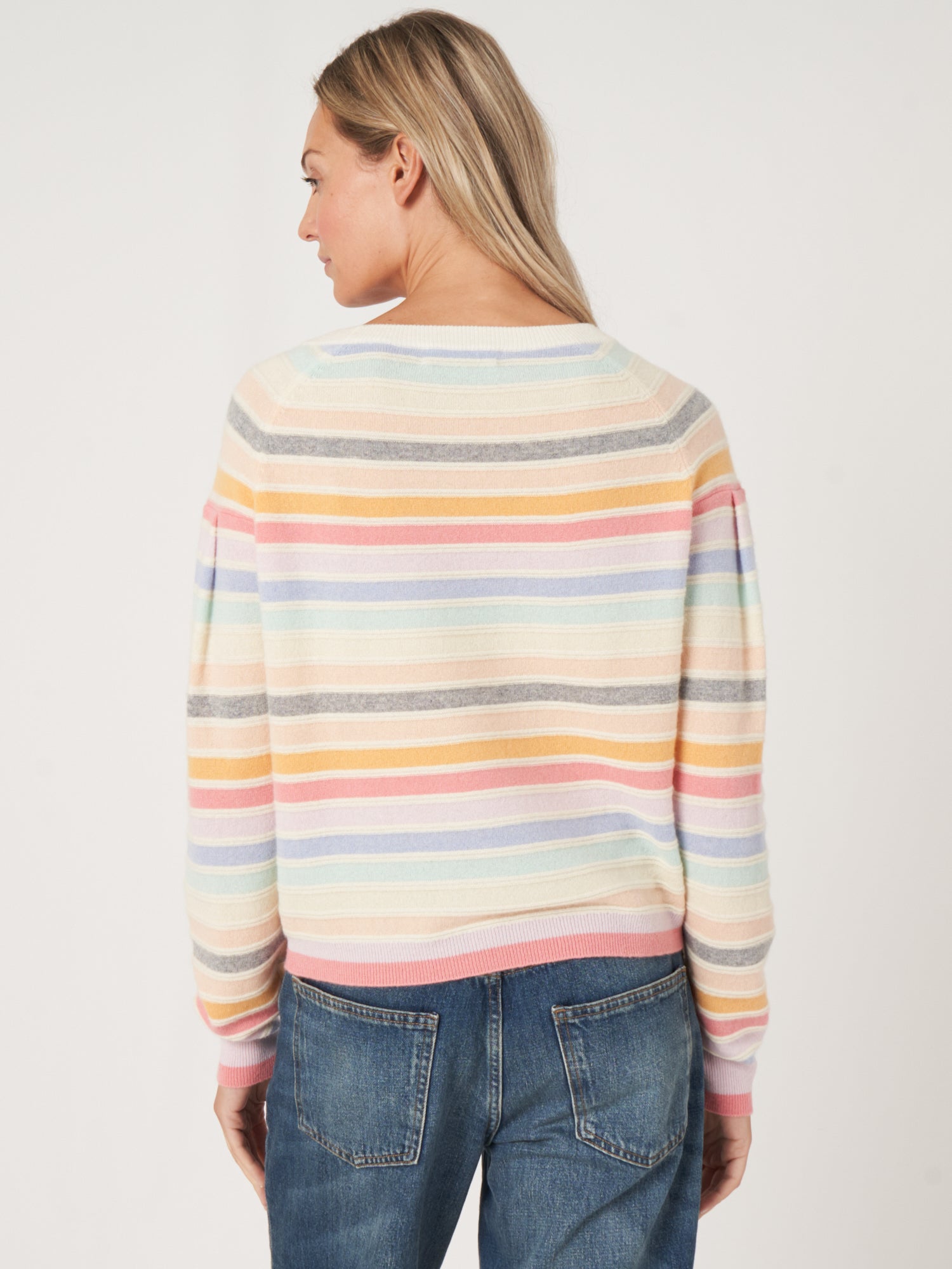 RAINBOW STRIPED CASHMERE SWEATER REPEAT CASHMERE