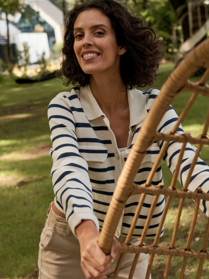 STRIPED COTTON CARDIGAN - REPEAT