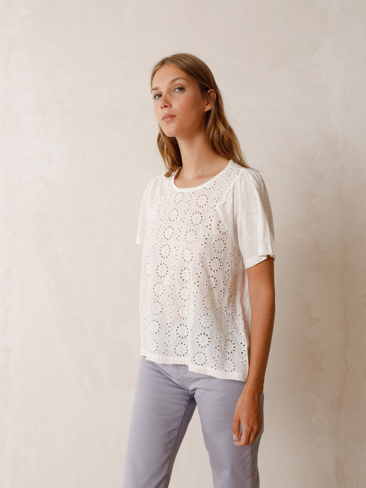 EYELET FRONT TEE - INDI&COLD