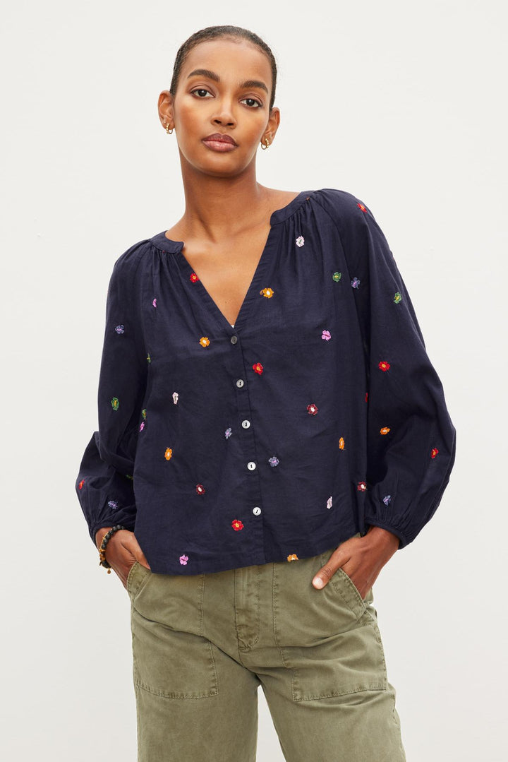 ARETHA EMBROIDERED TOP - VELVET