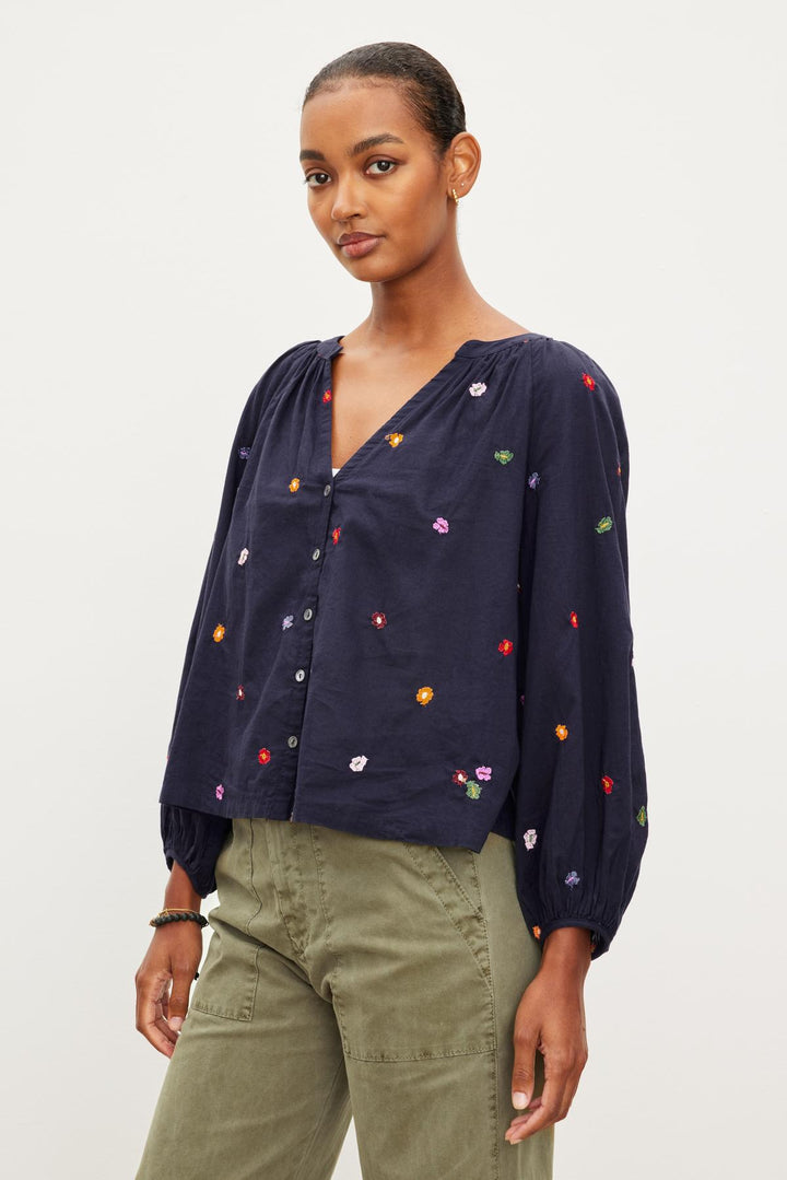 ARETHA EMBROIDERED TOP - VELVET