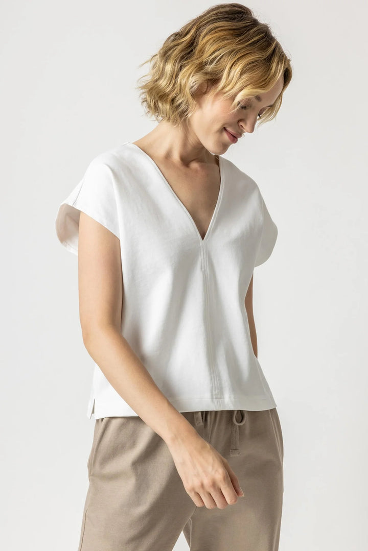 DOUBLE V-NECK TOP (WHITE) - LILLA P