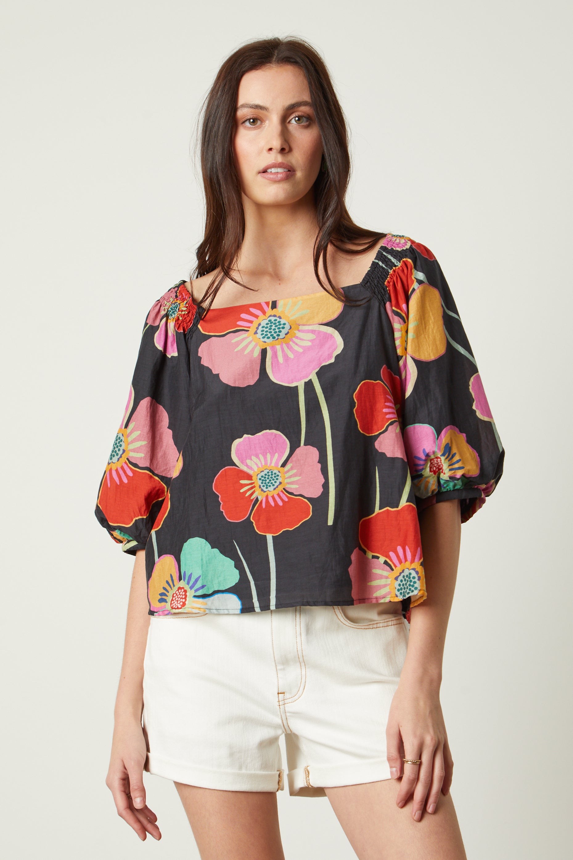 JASMINE SILK COTTON PRINTED BLOUSE - VELVET – Joelle's